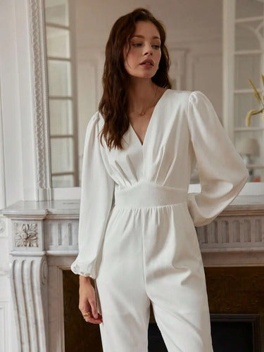 Entero Jumpsuit Mono Fiesta Novia Civil Enterito El 214 Blanco S