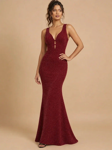 Vestido largo rojo corte sirena hombros descubiertos