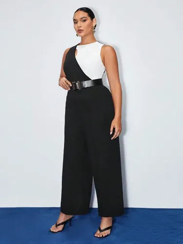 Entero Jumpsuit Mono Negro Talla Grande Sin Cinturón Vg 214