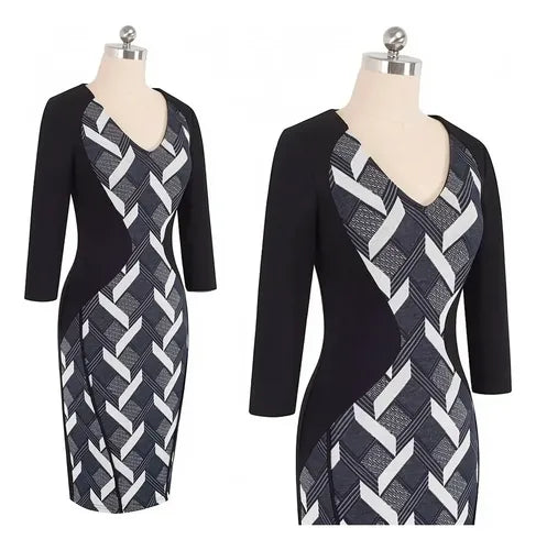 Vestido corto negro de algodón con manga 3/4