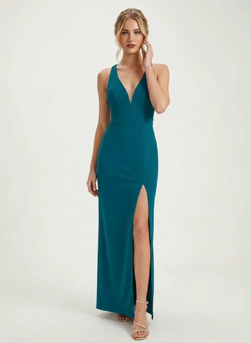 Vestido largo de gala escote V
