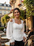 Blusa Top Mujer Hombros Descubiertos Mangas Bb 63 Blanco M