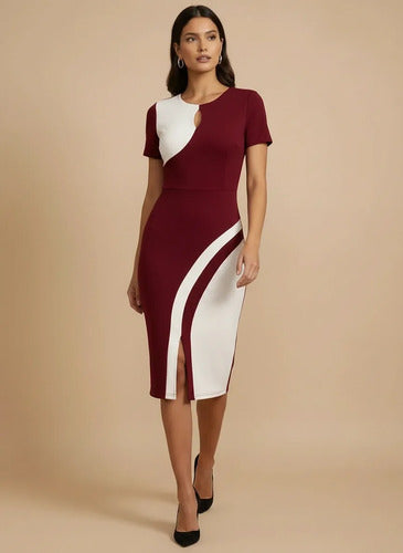 Vestido midi bodycon blanco y negro cuello redondo