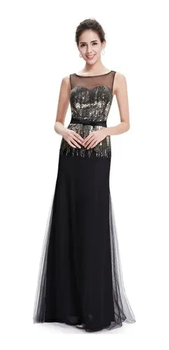 Vestido Fiesta Gasa Lentejuelas Ep 85  Negro 6