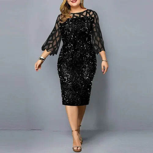 Vestido Fiesta Lentejuela Talla Grande Azul Negro Vg 78