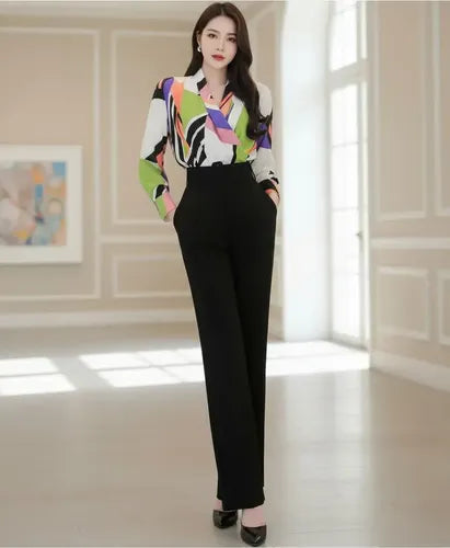 Entero Blusa Pantalón Negro Fiesta Con Cinturón Hq 29 Negro S