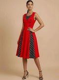 Vestido corto rojo y burdeo pin-up evasé