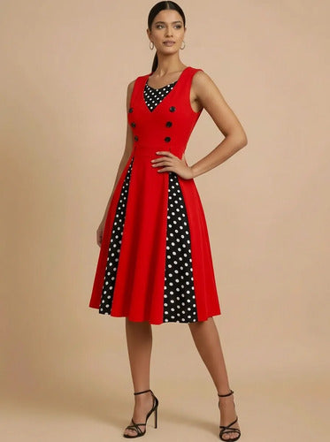 Vestido corto rojo y burdeo pin-up evasé