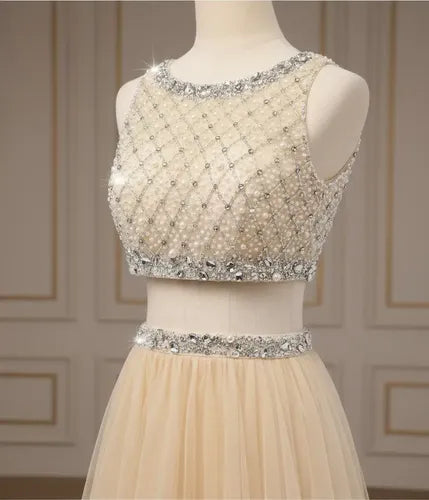 Vestido Graduación Crop Top Falda Ep 309 Beige 4