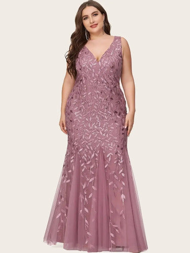 Vestido Fiesta Lentejuela Sirena Tul Talla Grande Ep 143