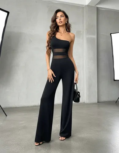Entero Jumpsuit Mono Negro Fiesta Transparencia  El 84