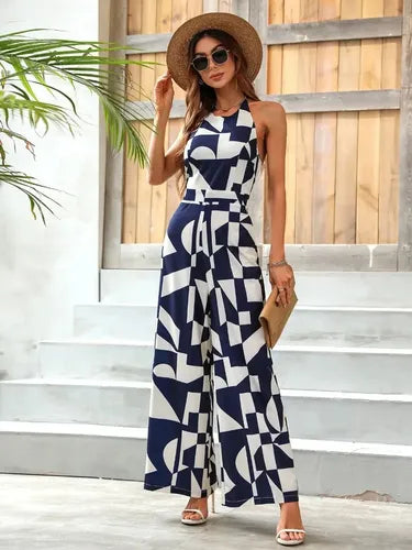 Entero Jumpsuit Mono Halter Estampado Geométrico El 106