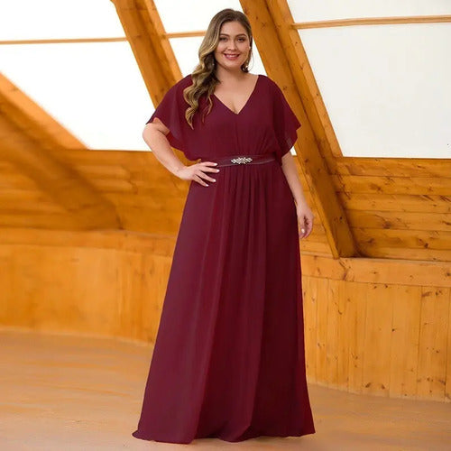 Vestido Fiesta Largo Burdeo Talla Grande Ep 179  Bordó 18