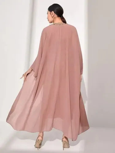 Vestido Jacquard Y Capa De Gasa Túnica Ep 439