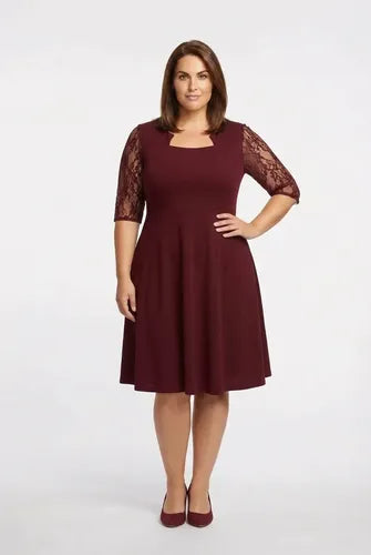 Vestido evasé midi escote cuadrado talla grande