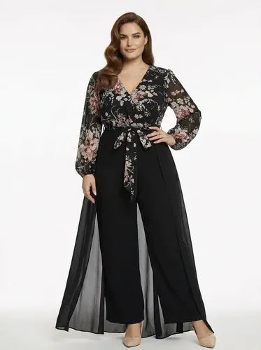 Mono palazzo negro estampado talla grande