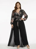 Mono palazzo negro estampado talla grande