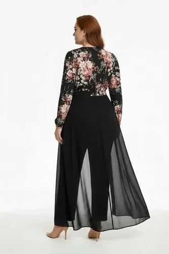 Mono palazzo negro estampado talla grande