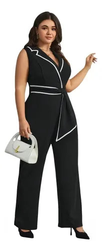 Entero Jumpsuit Talla Grande Escote Cruzado Sin Manga Vg 217