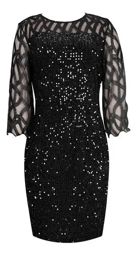 Vestido Fiesta Lentejuela Talla Grande Azul Negro Vg 78