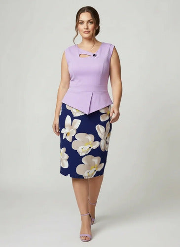 Vestido largo lila peplum sin mangas