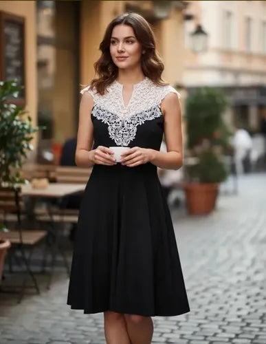 Vestido Negro Encaje Blanco Va 67 Negro L
