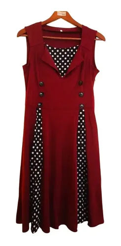 Vestido Vintage Pin Up Rojo Burdeo Va 407