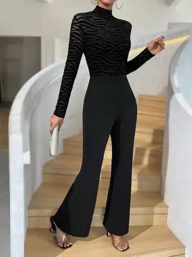Entero Jumpsuit Mono Fiesta Cuello Alto, Acampanado El 204 Negro S