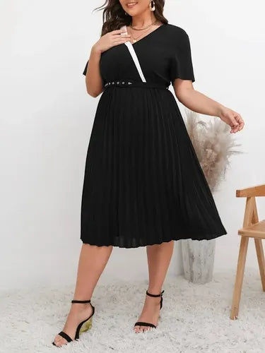 Vestido Fiesta Talla Grande Plisado Manga Vg 154 Negro 3xl