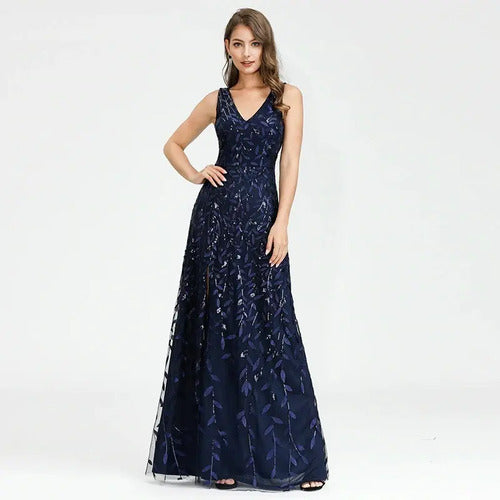 Vestido Fiesta Largo Matrimonio Azul Burdeo  Ep 166