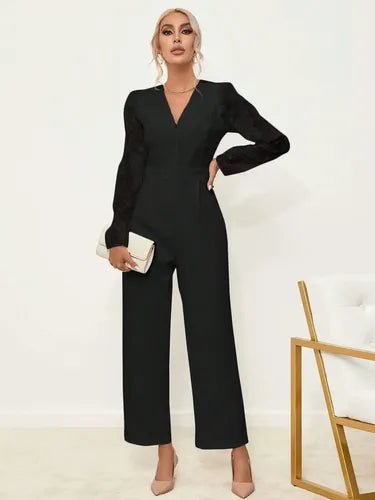 Entero Jumpsuit Mono Negro Fiesta Cadera Ancha El 107 Negro S