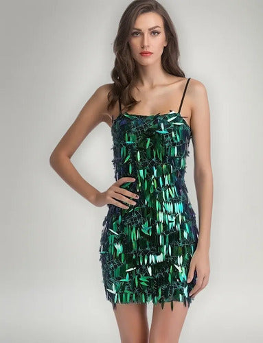 Vestido Fiesta Lentejuelas Verde Corto Graduacion Vl 20 Verde L