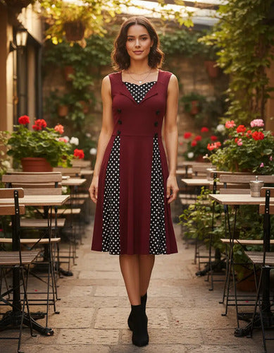Vestido Vintage Pin Up Rojo Burdeo Va 407