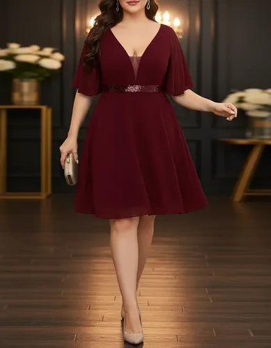 Vestido Fiesta Gasa Lentejuela Talla Grande Escote Vg 93