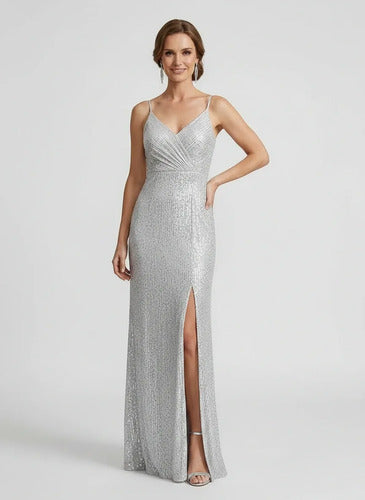 Vestido largo de fiesta dorado corte sirena con lentejuelas