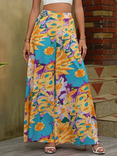Pantalón Estampado Mujer Cintura Alta Pierna Ancha Pt 05