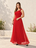 Vestido largo de fiesta gasa rojo asimétrico