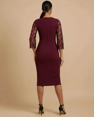 Vestido midi rojo lentejuela tubo manga 3/4