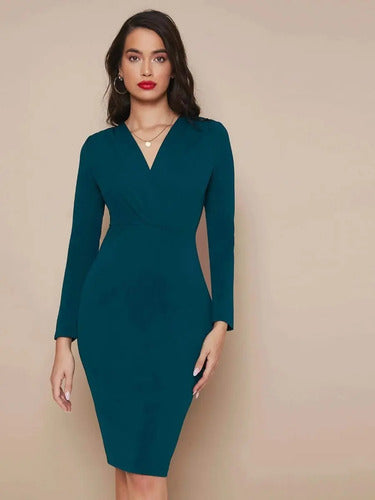 Vestido Cuello Cruzado Manga Angosta Va 500