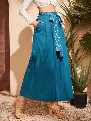 Pantalón Mujer Pierna Ancha Talle Alto Con Cinturón Pt 03 Verde S