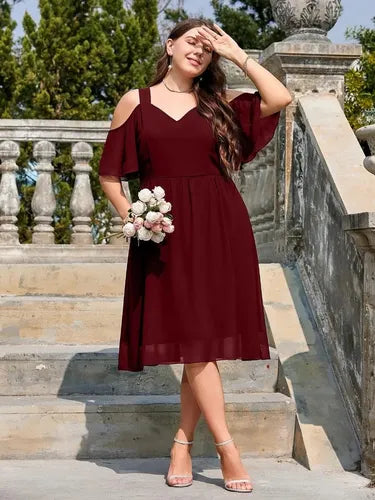Vestido Fiesta Talla Grande Manga Hombros Descubierto Vg 152