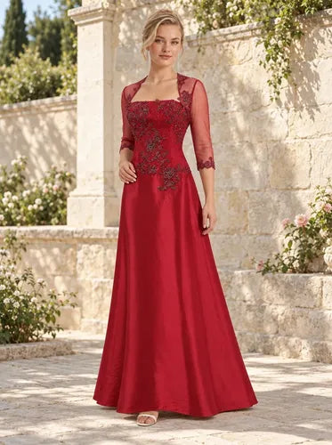 Vestido largo de gala strapless rojo