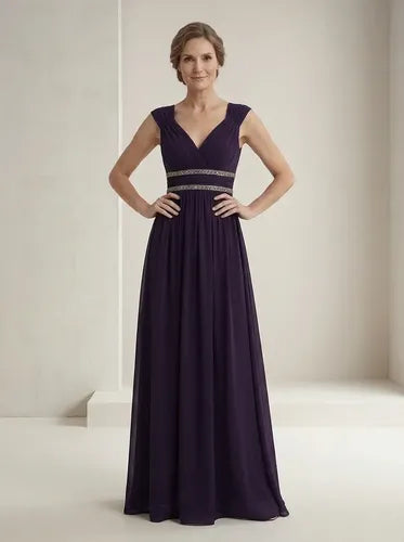 Vestido largo de gala de gasa escote V