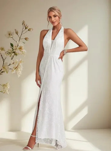 Vestido De Novia Encaje Escote Halter Delpilar Ns 06