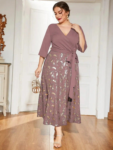Vestido Escote Cruzado Estampado Talla Grande  Vg 107
