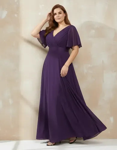 Vestido evasé largo al tobillo burdeo talla grande
