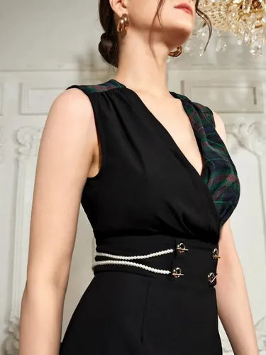 Vestido Fiesta Cóctel Estampado Tartán Escote Cruzado Va 560