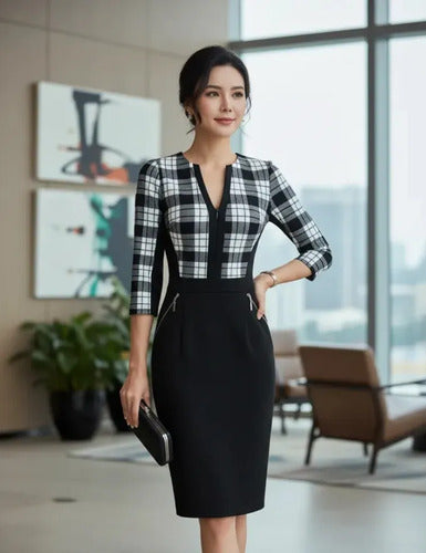 Vestido Formal Negro Ajustado Manga 3/4 Va 152 Negro 2xl