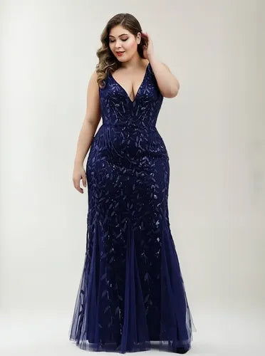 Vestido Fiesta Lentejuela Sirena Tul Talla Grande Ep 143