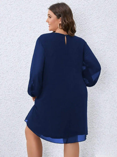 Vestido Fiesta Talla Grande Túnica Manga Larga Vg 129
